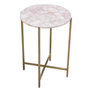Mika Round Accent Table w/ Rose Quartz Top w/ Brass Base by Diamond Sofa - Furniture City (CA)l