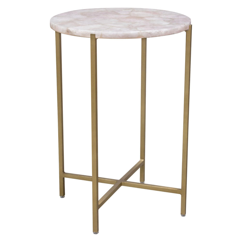 Mika Round Accent Table w/ Rose Quartz Top w/ Brass Base by Diamond Sofa - Furniture City (CA)l
