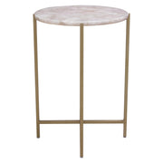 Mika Round Accent Table w/ Rose Quartz Top w/ Brass Base by Diamond Sofa - Furniture City (CA)l