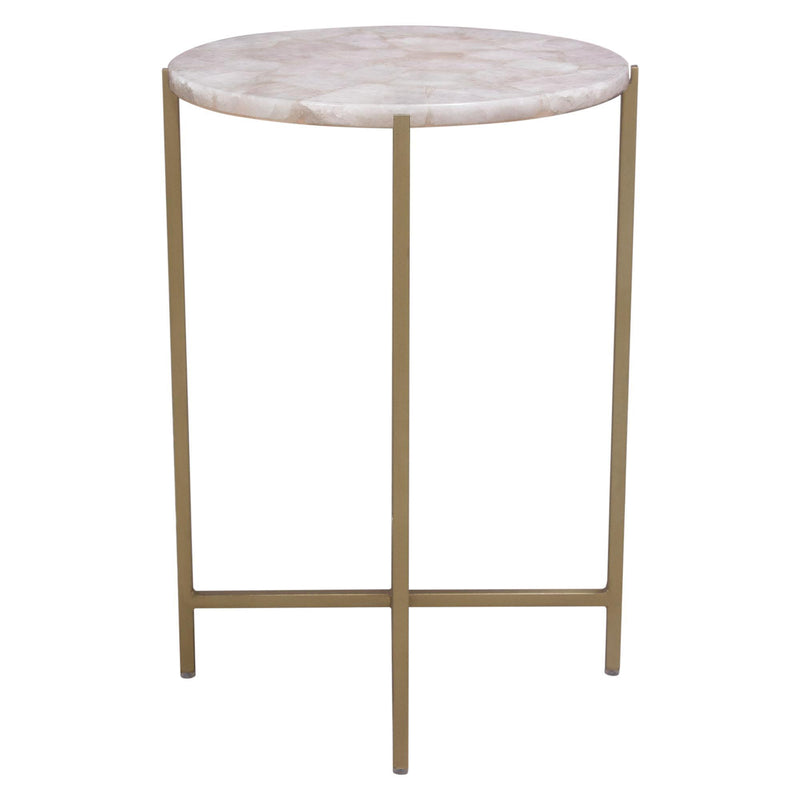 Mika Round Accent Table w/ Rose Quartz Top w/ Brass Base by Diamond Sofa - Furniture City (CA)l