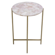 Mika Round Accent Table w/ Rose Quartz Top w/ Brass Base by Diamond Sofa - Furniture City (CA)l