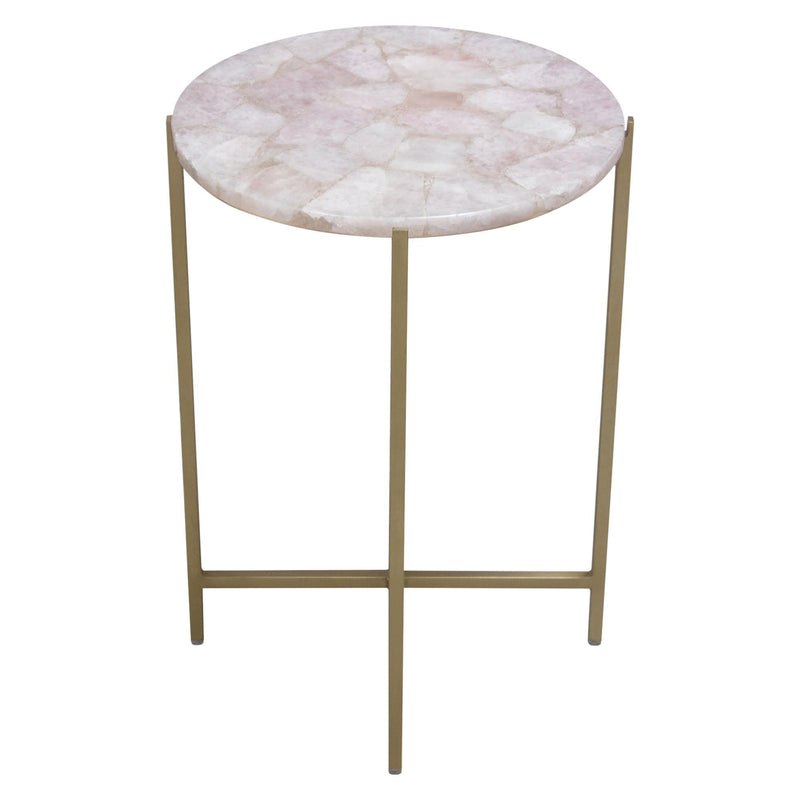 Mika Round Accent Table w/ Rose Quartz Top w/ Brass Base by Diamond Sofa - Furniture City (CA)l