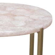 Mika Round Accent Table w/ Rose Quartz Top w/ Brass Base by Diamond Sofa - Furniture City (CA)l