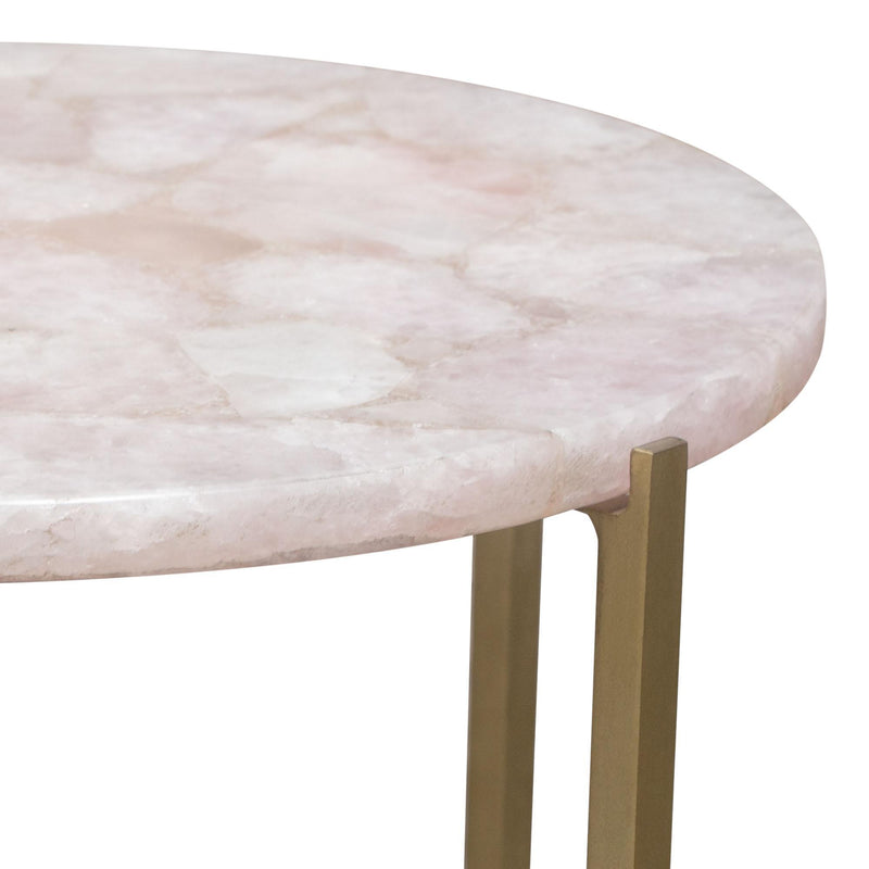 Mika Round Accent Table w/ Rose Quartz Top w/ Brass Base by Diamond Sofa - Furniture City (CA)l