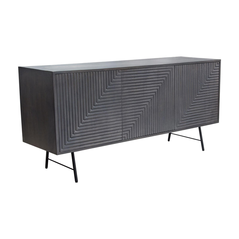 Neo 3-Door Solid Mango Wood Sideboard in Smoke Grey Finish w/ Gun Metal Finished Base by Diamond Sofa - Furniture City (CA)l