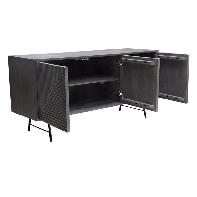 Neo 3-Door Solid Mango Wood Sideboard in Smoke Grey Finish w/ Gun Metal Finished Base by Diamond Sofa - Furniture City (CA)l