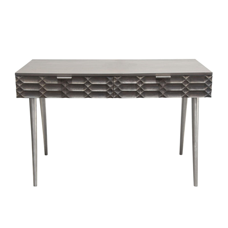 Petra Solid Mango Wood 2-Drawer Writing Desk in Smoke Grey Finish w/ Nickel Legs by Diamond Sofa - Furniture City (CA)l