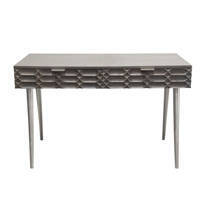 Petra Solid Mango Wood 2-Drawer Writing Desk in Smoke Grey Finish w/ Nickel Legs by Diamond Sofa