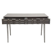 Petra Solid Mango Wood 2-Drawer Writing Desk in Smoke Grey Finish w/ Nickel Legs by Diamond Sofa - Furniture City (CA)l