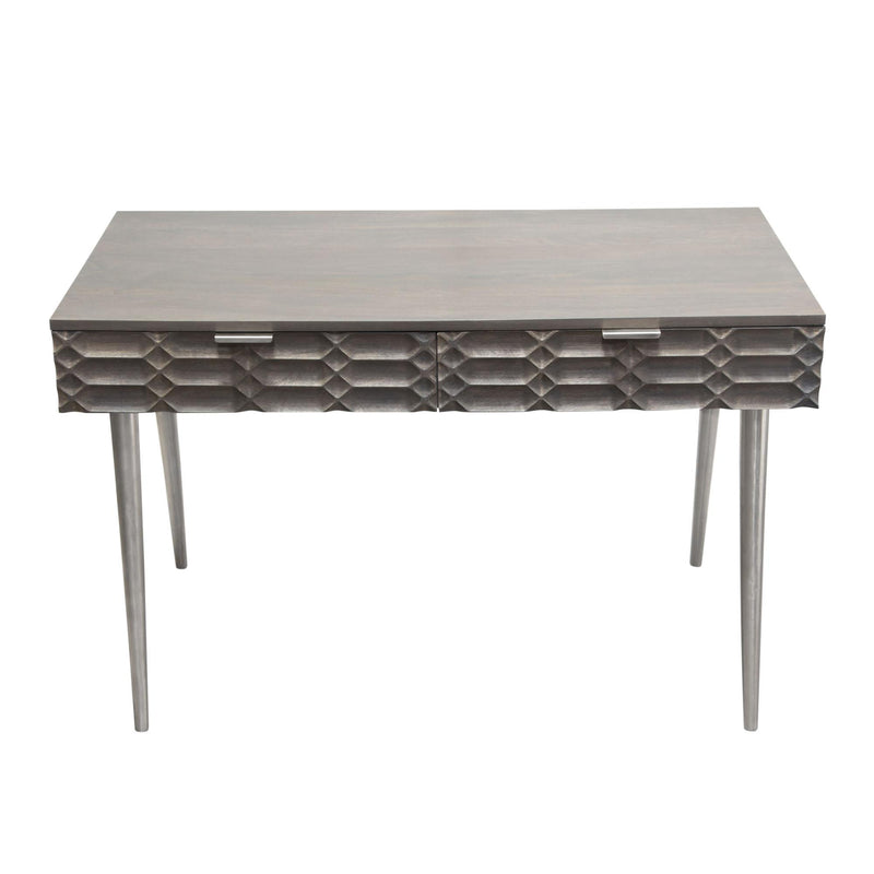 Petra Solid Mango Wood 2-Drawer Writing Desk in Smoke Grey Finish w/ Nickel Legs by Diamond Sofa - Furniture City (CA)l