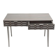Petra Solid Mango Wood 2-Drawer Writing Desk in Smoke Grey Finish w/ Nickel Legs by Diamond Sofa - Furniture City (CA)l