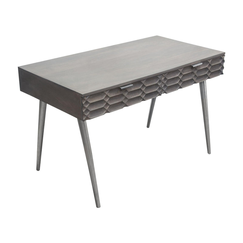 Petra Solid Mango Wood 2-Drawer Writing Desk in Smoke Grey Finish w/ Nickel Legs by Diamond Sofa - Furniture City (CA)l