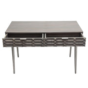 Petra Solid Mango Wood 2-Drawer Writing Desk in Smoke Grey Finish w/ Nickel Legs by Diamond Sofa - Furniture City (CA)l
