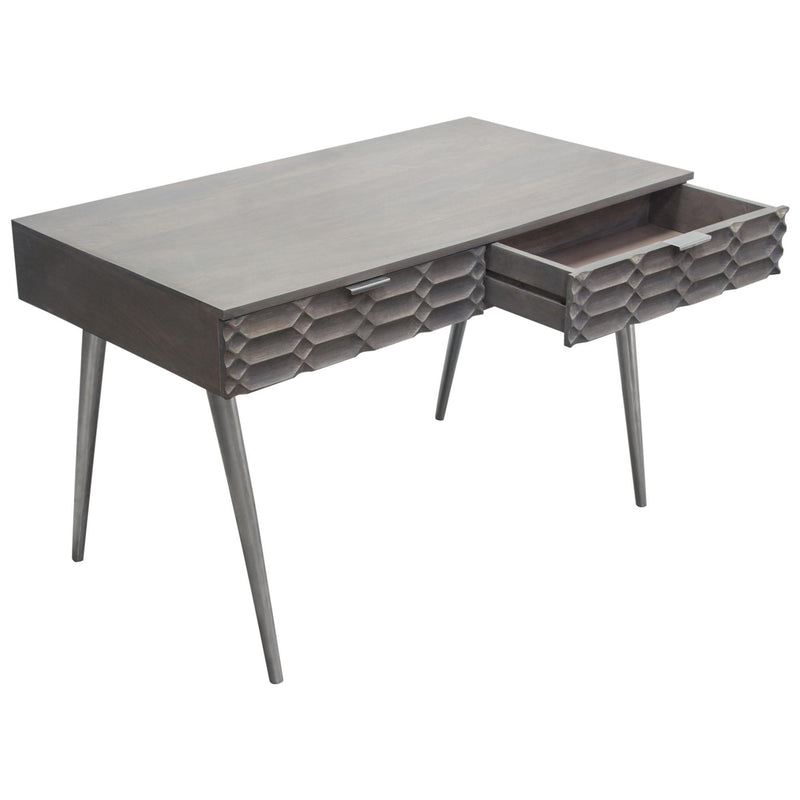 Petra Solid Mango Wood 2-Drawer Writing Desk in Smoke Grey Finish w/ Nickel Legs by Diamond Sofa - Furniture City (CA)l