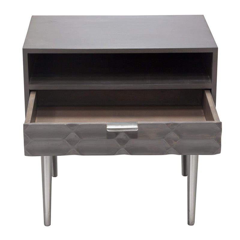 Petra Solid Mango Wood 1-Drawer Accent Table in Smoke Grey Finish w/ Nickel Legs by Diamond Sofa - Furniture City (CA)l