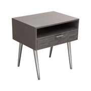 Petra Solid Mango Wood 1-Drawer Accent Table in Smoke Grey Finish w/ Nickel Legs by Diamond Sofa - Furniture City (CA)l