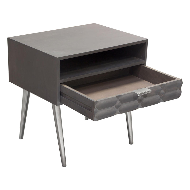 Petra Solid Mango Wood 1-Drawer Accent Table in Smoke Grey Finish w/ Nickel Legs by Diamond Sofa - Furniture City (CA)l