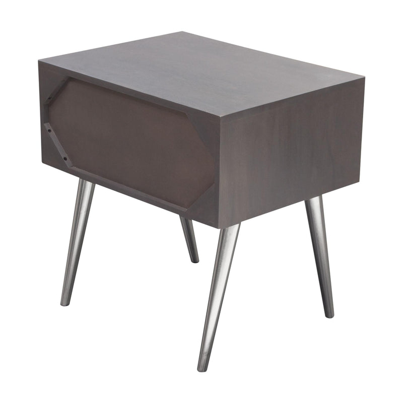 Petra Solid Mango Wood 1-Drawer Accent Table in Smoke Grey Finish w/ Nickel Legs by Diamond Sofa - Furniture City (CA)l
