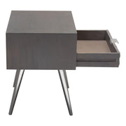 Petra Solid Mango Wood 1-Drawer Accent Table in Smoke Grey Finish w/ Nickel Legs by Diamond Sofa - Furniture City (CA)l