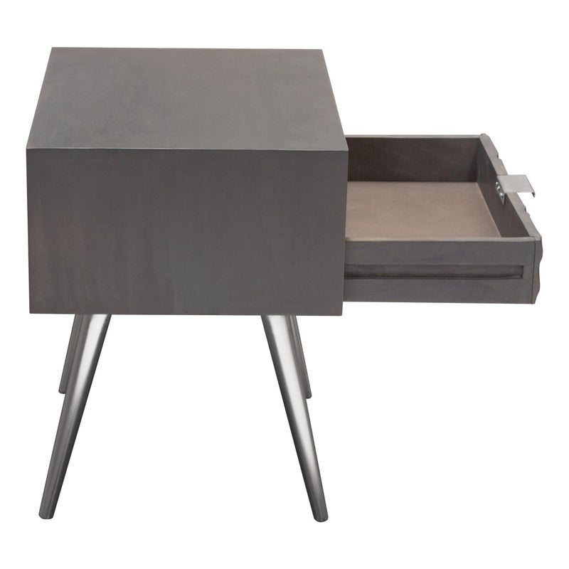 Petra Solid Mango Wood 1-Drawer Accent Table in Smoke Grey Finish w/ Nickel Legs by Diamond Sofa - Furniture City (CA)l