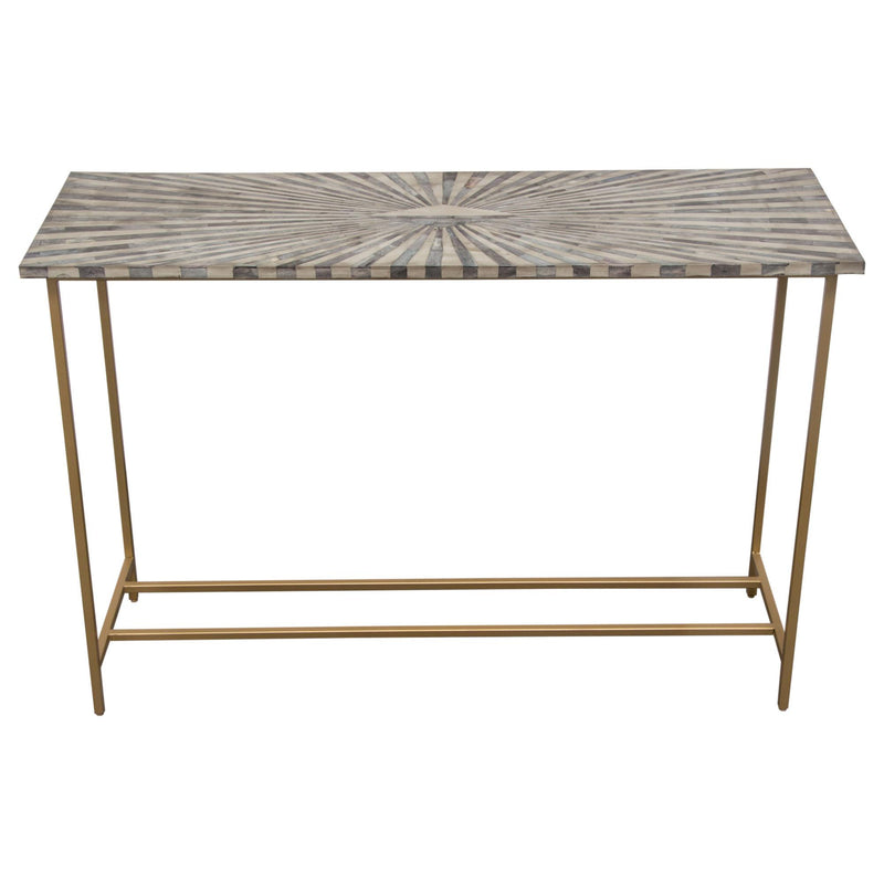 Prisma Console Table w/ Dyed Bone Inlay Sunburst Top & Brass Legs by Diamond Sofa - Furniture City (CA)l