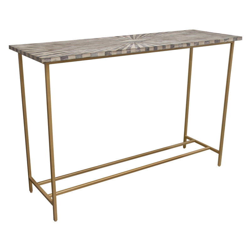 Prisma Console Table w/ Dyed Bone Inlay Sunburst Top & Brass Legs by Diamond Sofa - Furniture City (CA)l