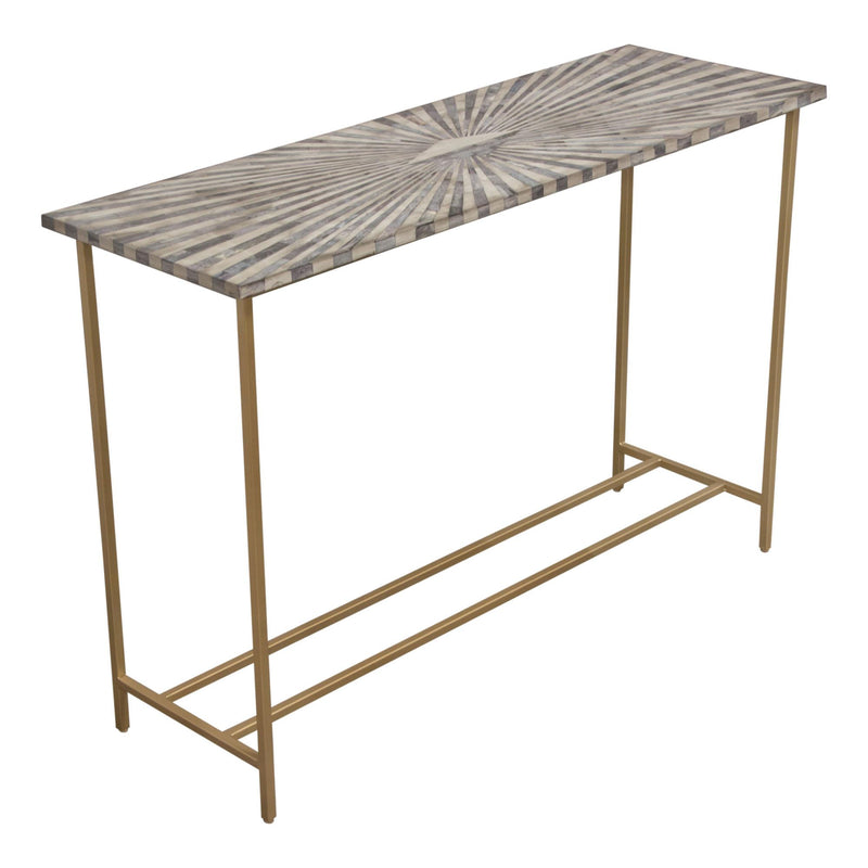 Prisma Console Table w/ Dyed Bone Inlay Sunburst Top & Brass Legs by Diamond Sofa - Furniture City (CA)l