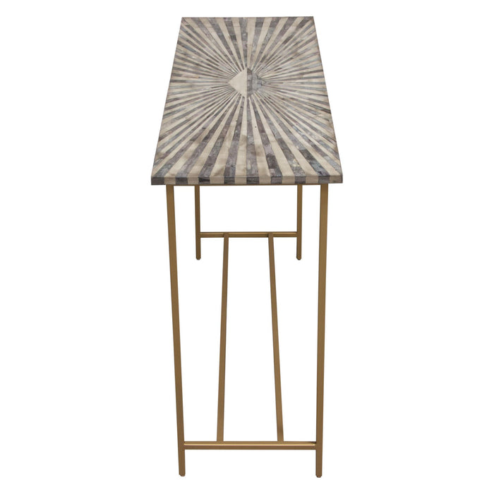 Prisma Console Table w/ Dyed Bone Inlay Sunburst Top & Brass Legs by Diamond Sofa