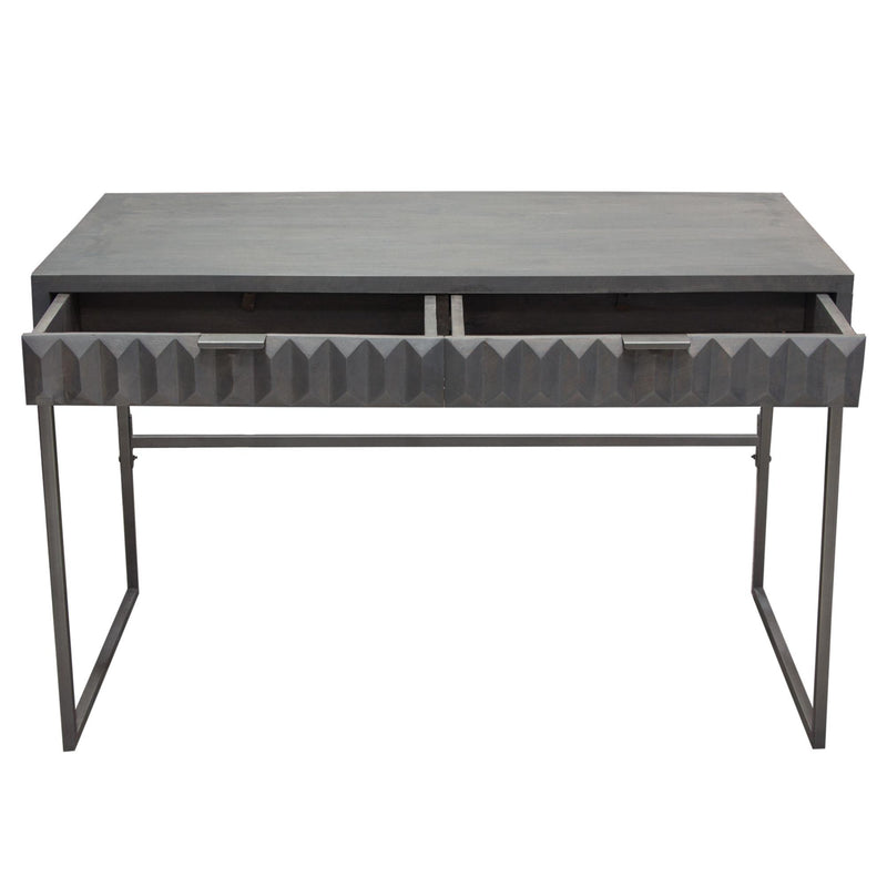 Spectrum 2-Drawer Solid Mango Wood Desk in Smoke Grey Finish w/ Gun Metal Finished Legs by Diamond Sofa - Furniture City (CA)l