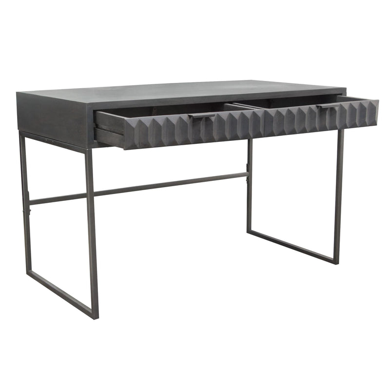 Spectrum 2-Drawer Solid Mango Wood Desk in Smoke Grey Finish w/ Gun Metal Finished Legs by Diamond Sofa - Furniture City (CA)l