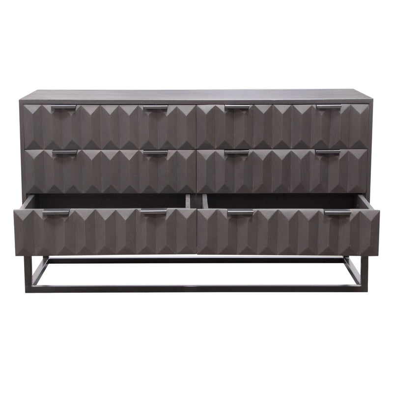 Spectrum 6-Drawer Solid Mango Wood Dresser in Smoke Grey Finish w/ Gun Metal Finished Legs by Diamond Sofa - Furniture City (CA)l