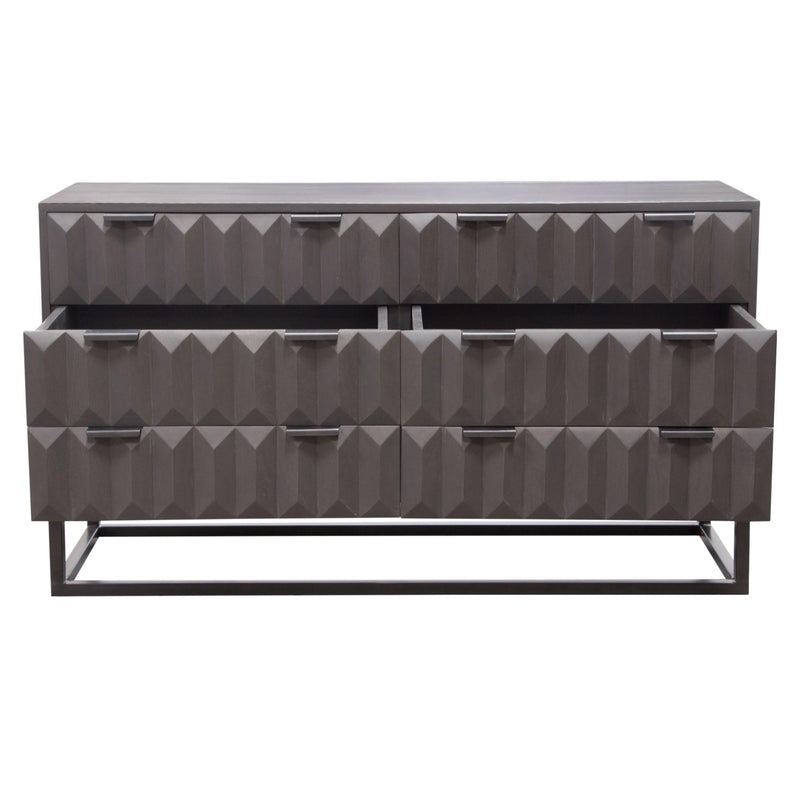 Spectrum 6-Drawer Solid Mango Wood Dresser in Smoke Grey Finish w/ Gun Metal Finished Legs by Diamond Sofa - Furniture City (CA)l