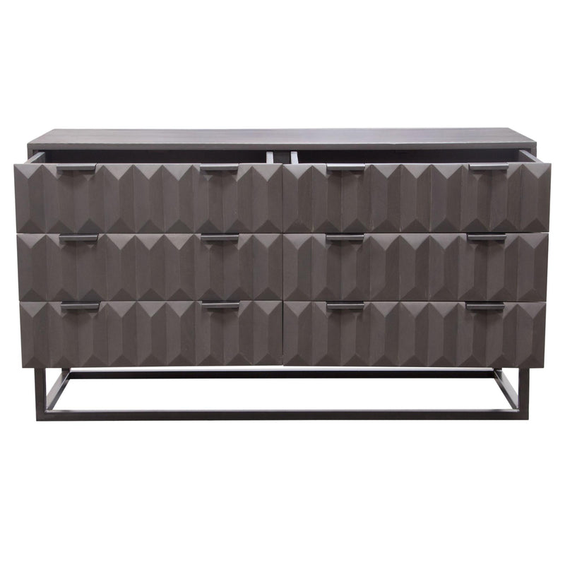 Spectrum 6-Drawer Solid Mango Wood Dresser in Smoke Grey Finish w/ Gun Metal Finished Legs by Diamond Sofa - Furniture City (CA)l