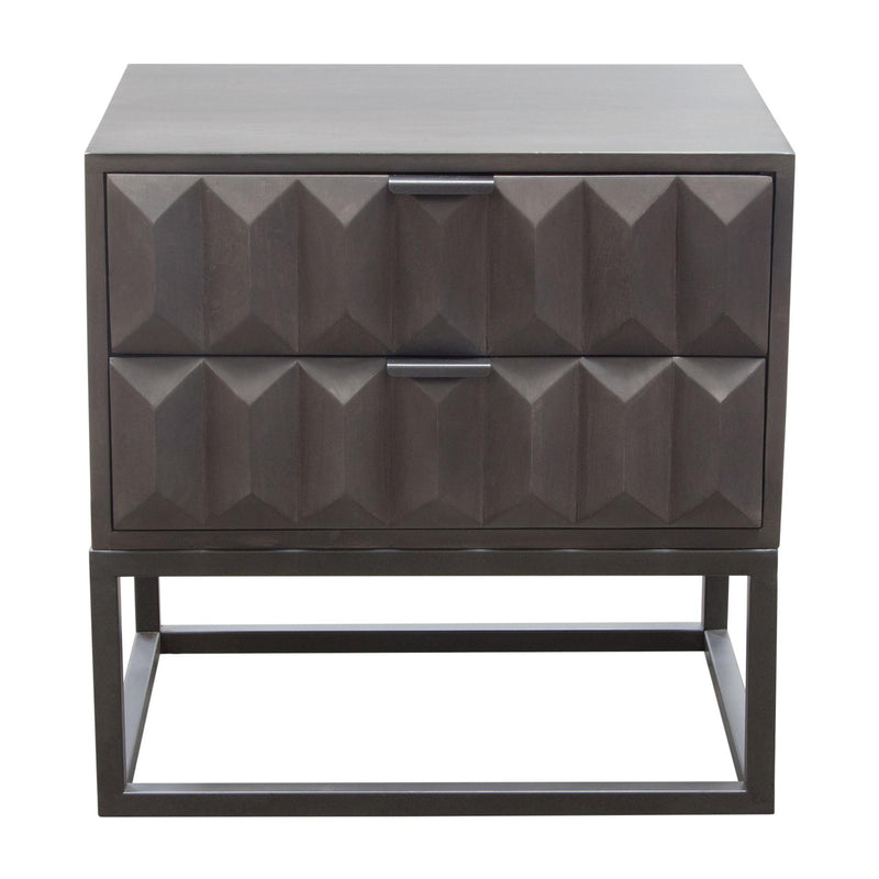 Spectrum 2-Drawer Solid Mango Wood Accent Table in Smoke Grey Finish w/ Gun Metal Finished Legs by Diamond Sofa - Furniture City (CA)l
