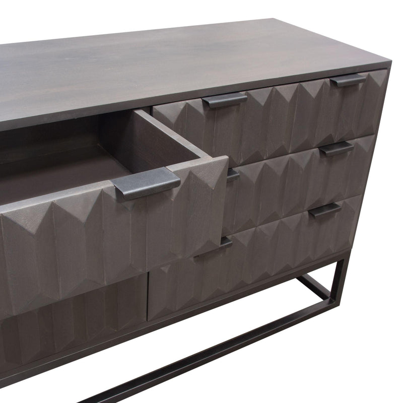 Spectrum 6-Drawer Solid Mango Wood Dresser in Smoke Grey Finish w/ Gun Metal Finished Legs by Diamond Sofa - Furniture City (CA)l