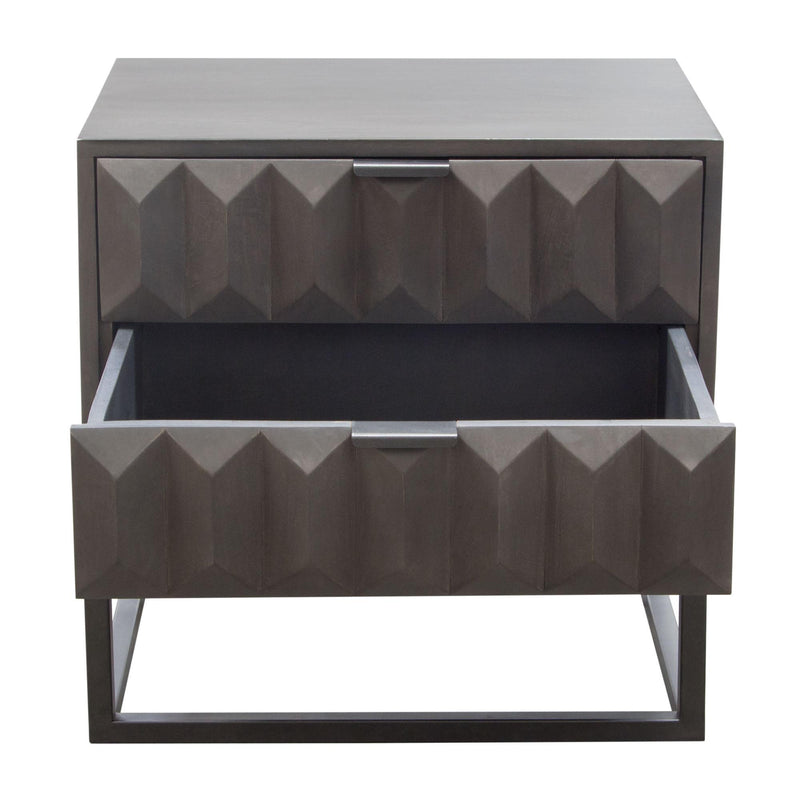 Spectrum 2-Drawer Solid Mango Wood Accent Table in Smoke Grey Finish w/ Gun Metal Finished Legs by Diamond Sofa - Furniture City (CA)l