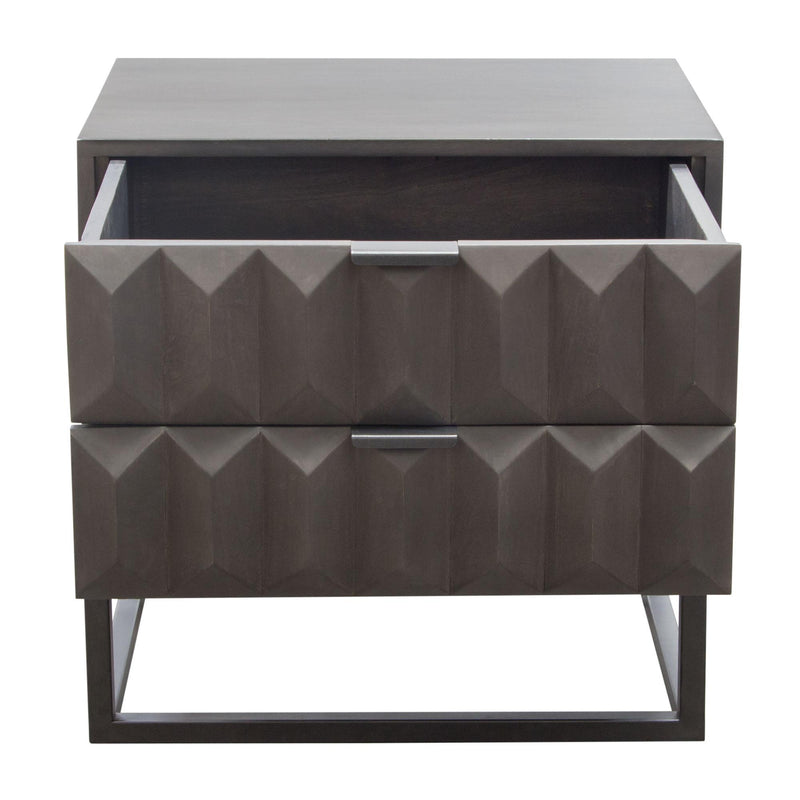 Spectrum 2-Drawer Solid Mango Wood Accent Table in Smoke Grey Finish w/ Gun Metal Finished Legs by Diamond Sofa - Furniture City (CA)l
