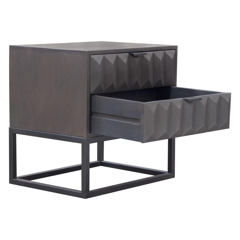 Spectrum 2-Drawer Solid Mango Wood Accent Table in Smoke Grey Finish w/ Gun Metal Finished Legs by Diamond Sofa - Furniture City (CA)l
