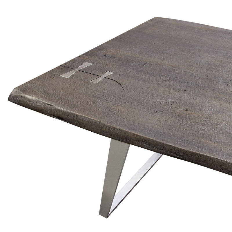 Titan Solid Acacia Wood Dining Table in Espresso Finish w/ Silver Metal Inlay & Base by Diamond Sofa - Furniture City (CA)l