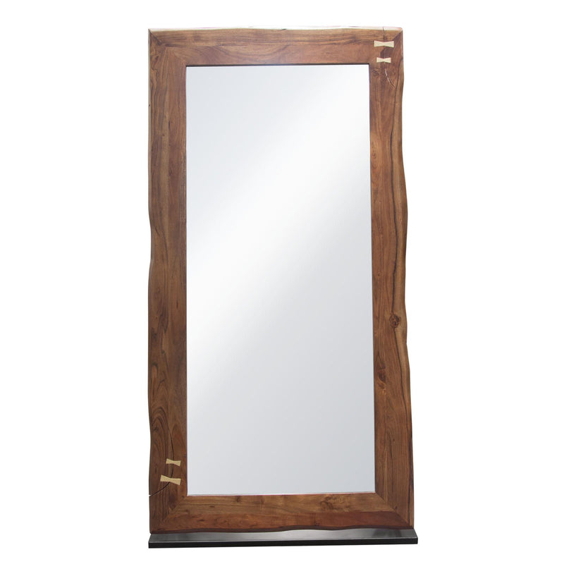 Vista Solid Acacia Wood Mirror w/ Live Edge in Walnut Finish w/ Gold Inlay & Black Self-Supporting Stand by Diamond Sofa - Furniture City (CA)l