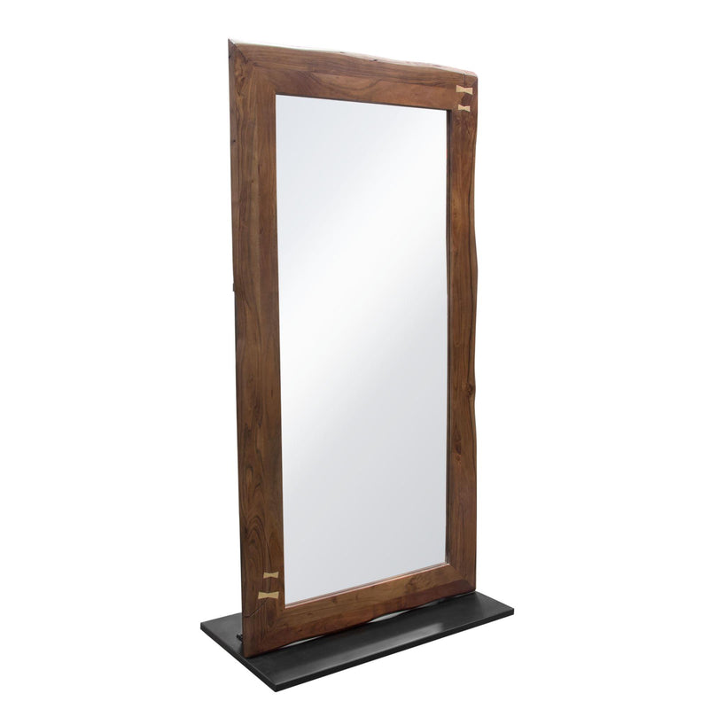Vista Solid Acacia Wood Mirror w/ Live Edge in Walnut Finish w/ Gold Inlay & Black Self-Supporting Stand by Diamond Sofa - Furniture City (CA)l