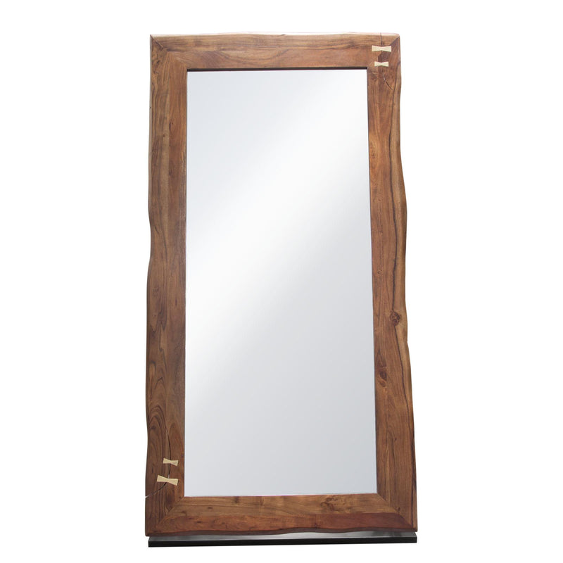 Vista Solid Acacia Wood Mirror w/ Live Edge in Walnut Finish w/ Gold Inlay & Black Self-Supporting Stand by Diamond Sofa - Furniture City (CA)l