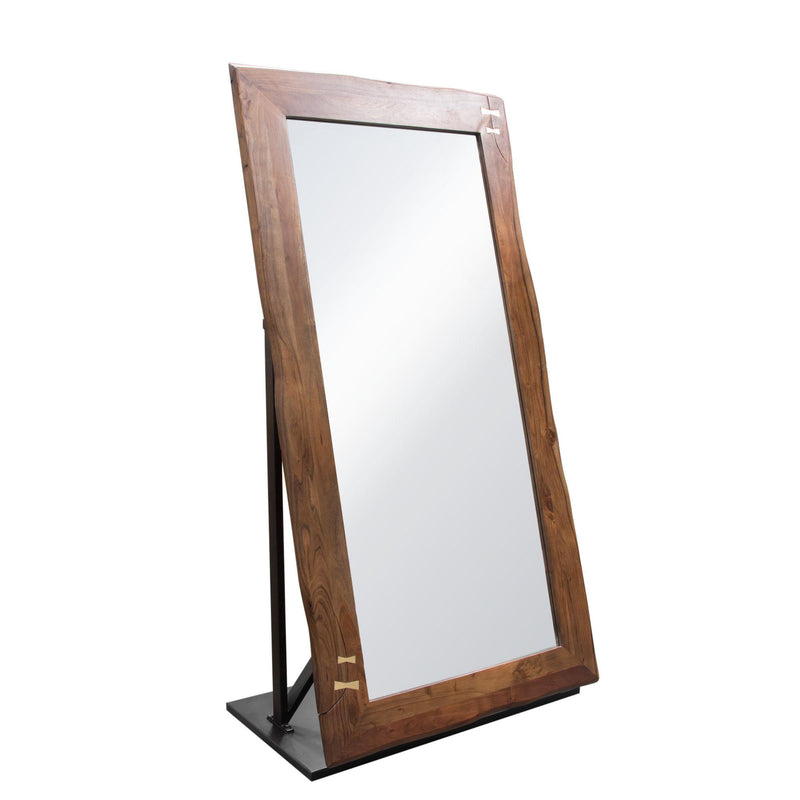 Vista Solid Acacia Wood Mirror w/ Live Edge in Walnut Finish w/ Gold Inlay & Black Self-Supporting Stand by Diamond Sofa - Furniture City (CA)l