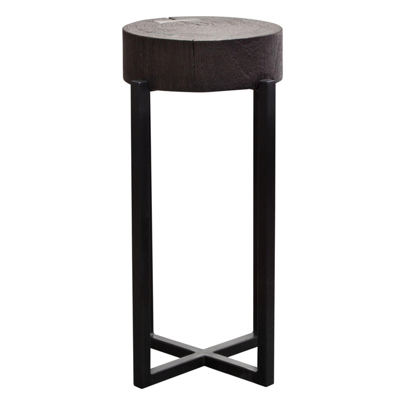 Alex Small 22" Accent Table with Solid Mango Wood Top in Espresso Finish w/ Silver Metal Inlay by Diamond Sofa - Furniture City (CA)l