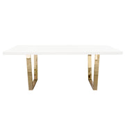 Mirage Rectangular Dining Table w/ White Lacquer Top and Polished Gold Metal Base by Diamond Sofa - Furniture City (CA)l