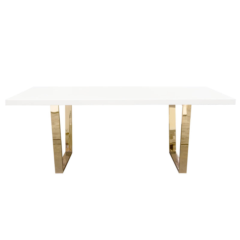 Mirage Rectangular Dining Table w/ White Lacquer Top and Polished Gold Metal Base by Diamond Sofa - Furniture City (CA)l