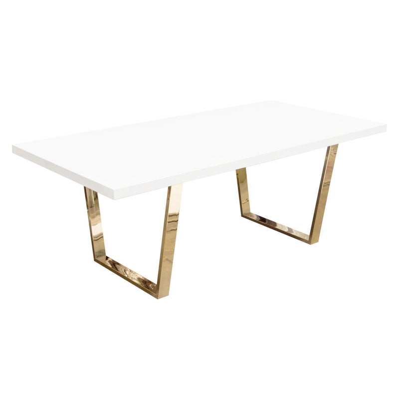 Mirage Rectangular Dining Table w/ White Lacquer Top and Polished Gold Metal Base by Diamond Sofa - Furniture City (CA)l