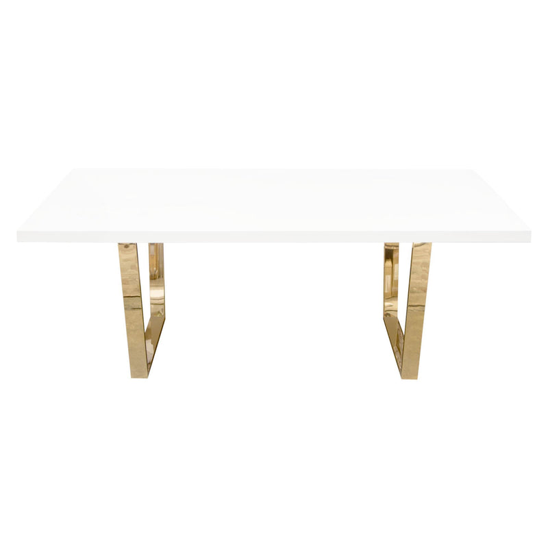 Mirage Rectangular Dining Table w/ White Lacquer Top and Polished Gold Metal Base by Diamond Sofa - Furniture City (CA)l