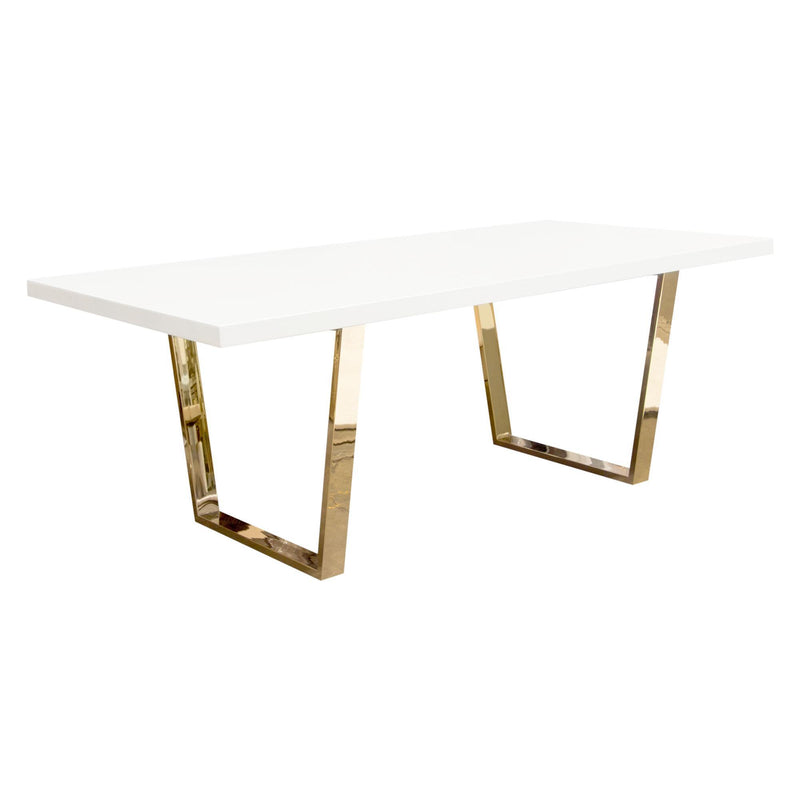 Mirage Rectangular Dining Table w/ White Lacquer Top and Polished Gold Metal Base by Diamond Sofa - Furniture City (CA)l