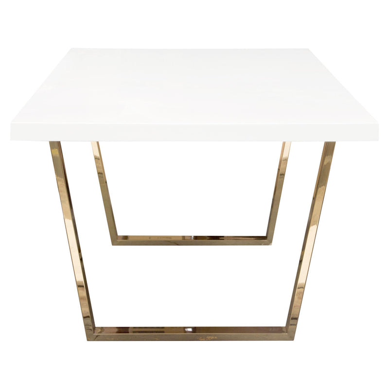 Mirage Rectangular Dining Table w/ White Lacquer Top and Polished Gold Metal Base by Diamond Sofa - Furniture City (CA)l